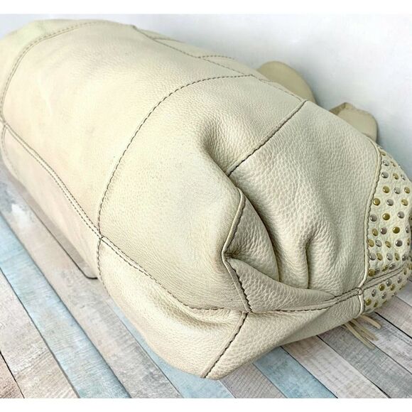 LRG FOSSIL FIFTY FOUR 54 STUD IVORY GENUINE LEATHER HOBO BOHO TOTE SHOULDER BAG - Picture 9 of 10